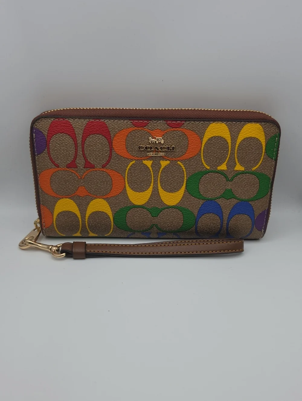 Coach Pride Brown Rainbow Signature Mono Zip Long Wallet/Wristlet (EUC)✨️🌈✨️